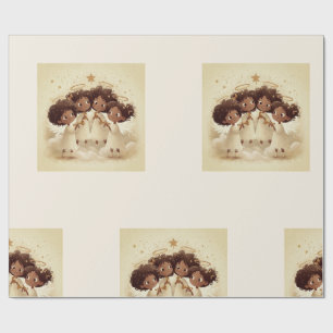 Papier cadeau trio d'anges de Noël Black Girl Ange