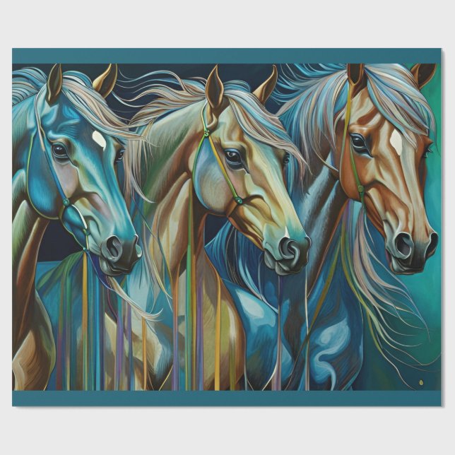 Papier Cadeau Trio des chevaux (Plat)