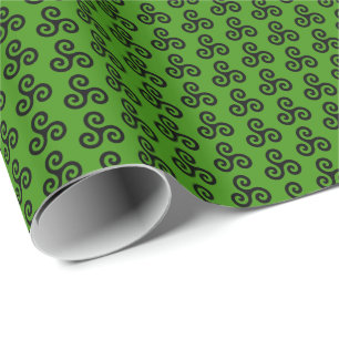Papier Cadeau Triple spirale celtique noire Triskele sur fond ve