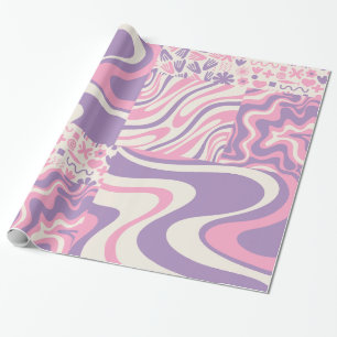 Papier Cadeau Trippy Patchwork Collage Retro Moderne Motif rose