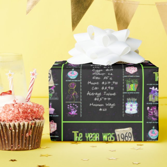 Papier Cadeau Trivia de l'année d'anniversaire 1969 (Fête d'anniversaire)