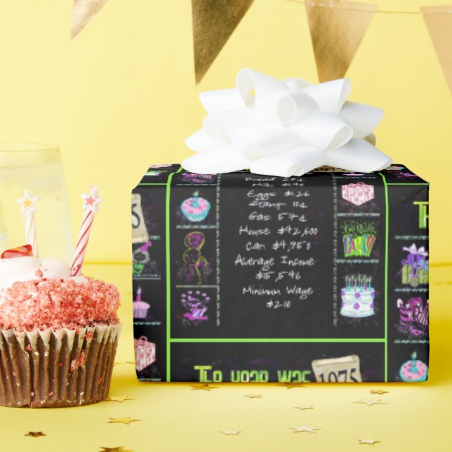 Papier Cadeau Trivia de l'année d'anniversaire 1975 (Fête d'anniversaire)