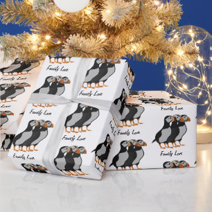 Papier Cadeau Trois adorables Puffin debout ensemble Carton