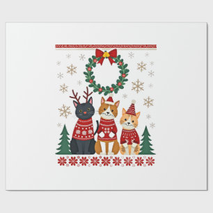 Papier Cadeau Trois chats drôle de Noël Chat Sweat de Noël dégue