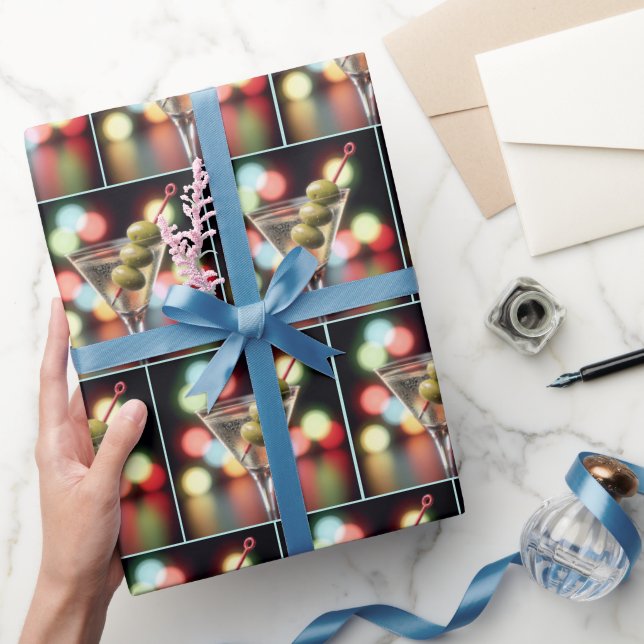 Papier Cadeau Trois olives dans un verre Martini (Cadeaux)