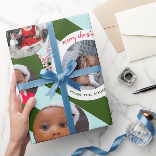 Papier Cadeau Trois photos de Noël de la bande verte personnalis (Cadeaux)