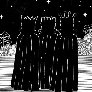 Papier Cadeau Trois rois étoile noir et blanc conception de Noël