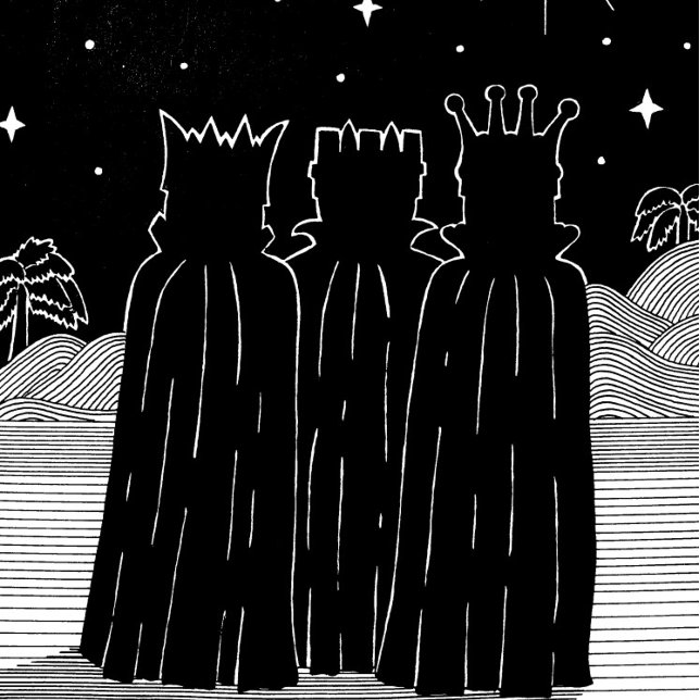 Papier Cadeau Trois rois étoile noir et blanc conception de Noël (Créateur téléchargé)