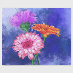 Papier Cadeau Trois superbes Gerberas de couleurs - Dessin d'art