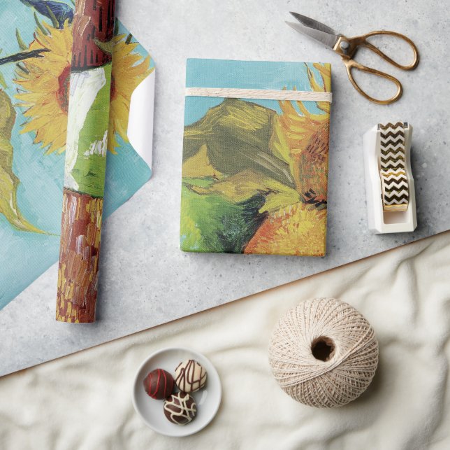 Papier Cadeau Trois tournesols dans un vase par Vincent van Gogh (Artisanat)