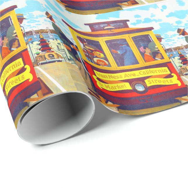Papier Cadeau Trolley Car San Francisco California Golden Gate (Coin rond)