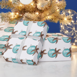 Papier Cadeau Tropical Blue and Brown Christmas Starfish