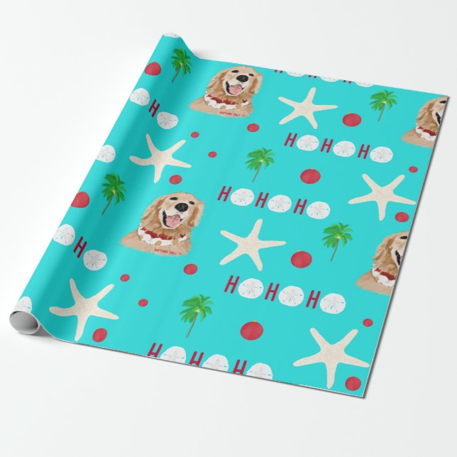 Papier Cadeau Tropical Christmas Dog Wrapping Paper Roll (Déroulé)