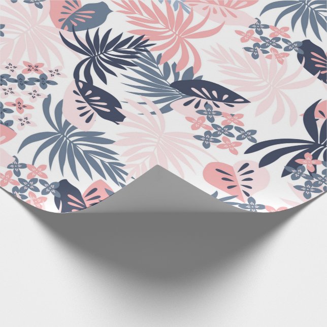 Papier Cadeau Tropical feuille Marine bleu roux (Coin)