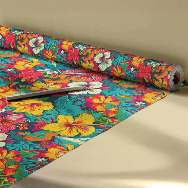 Papier Cadeau Tropical Flowers and Leaves Pattern (Créateur téléchargé)