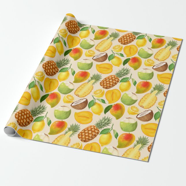 Papier Cadeau Tropical fruit wrapping paper (Déroulé)