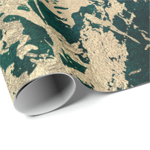 Papier Cadeau Tropical Green Molten Gold Marble brillant Métalli