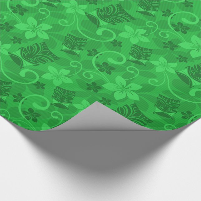 Papier Cadeau Tropical Green Tiki Masques Hawaiian (Coin)