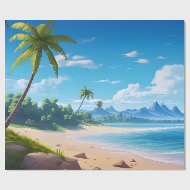 Papier Cadeau Tropical Ocean Island Sandy Beach Shore (Plat)