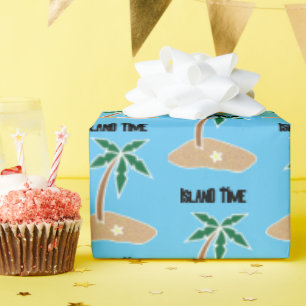 Papier Cadeau Tropical Palm Tree Island Getaway Cartoon Design