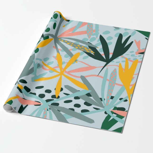 Papier Cadeau Tropical texture transparente avec feuilles de pal (Déroulé)