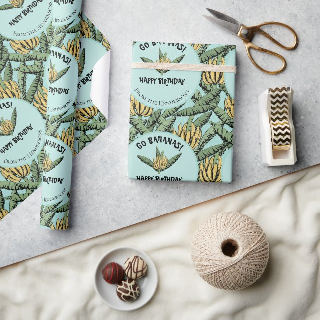 Papier Cadeau Tropical Turquoise Go Bananes Anniversaire Banane (Artisanat)