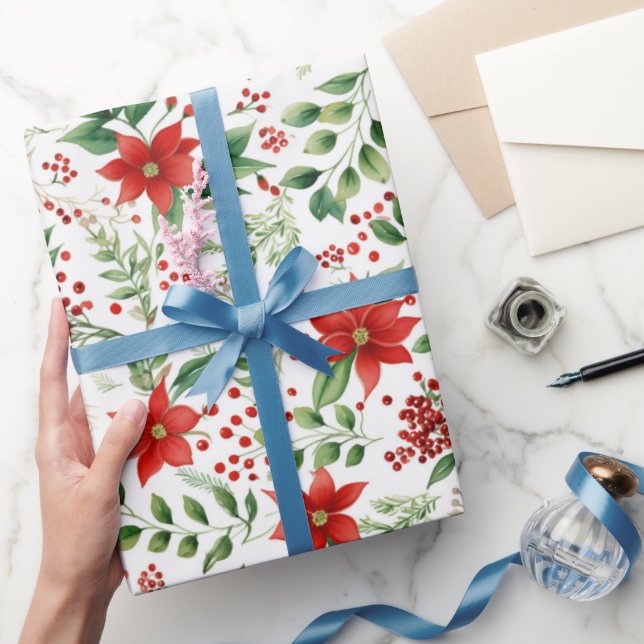 Papier Cadeau Tropical Vibe Christmas Poinsettia Pattern (Cadeaux)