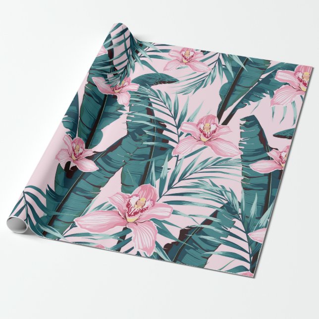 Papier Cadeau Tropique peinture d'été sans couture motif avec pa (Déroulé)