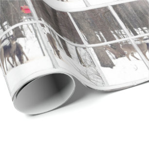 Papier Cadeau troupeau de cerfs dans les bois d'hiver