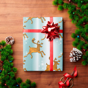 Papier Cadeau Troupeau de rennes d'or sur la glace Noël