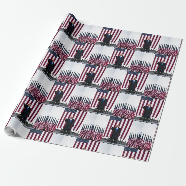 Papier Cadeau Trump 2024 Trump et drapeaux (Déroulé)