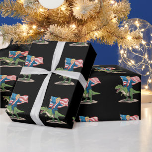 Papier Cadeau Trump chevauchant un dinosaure T Rex drapeau améri