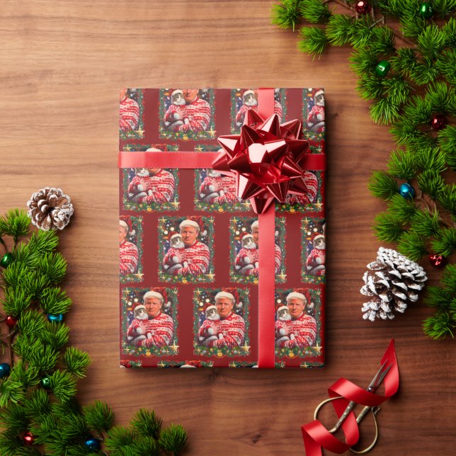 Papier Cadeau Trump Christmas Cat Ugly Xmas Wrapping Paper (Cadeau de vacances)