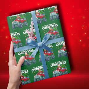 Papier Cadeau Trump Noël   Je serai à la maison pour Noël vert