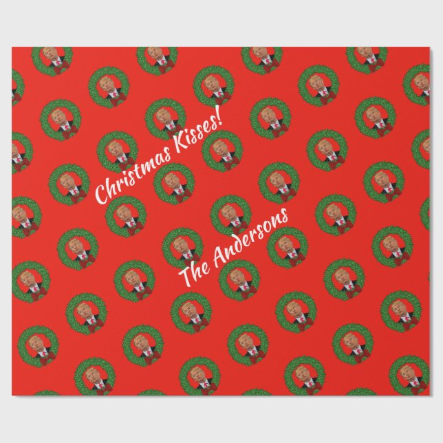 Papier Cadeau Trump Pucker et Green Wreath Christmas (Plat)