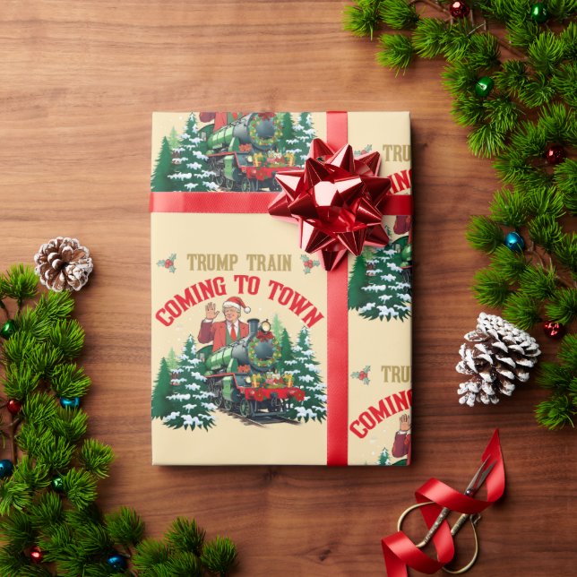 Papier Cadeau Trump Train Arrivée à Noël en ville MAGA (Cadeau de vacances)