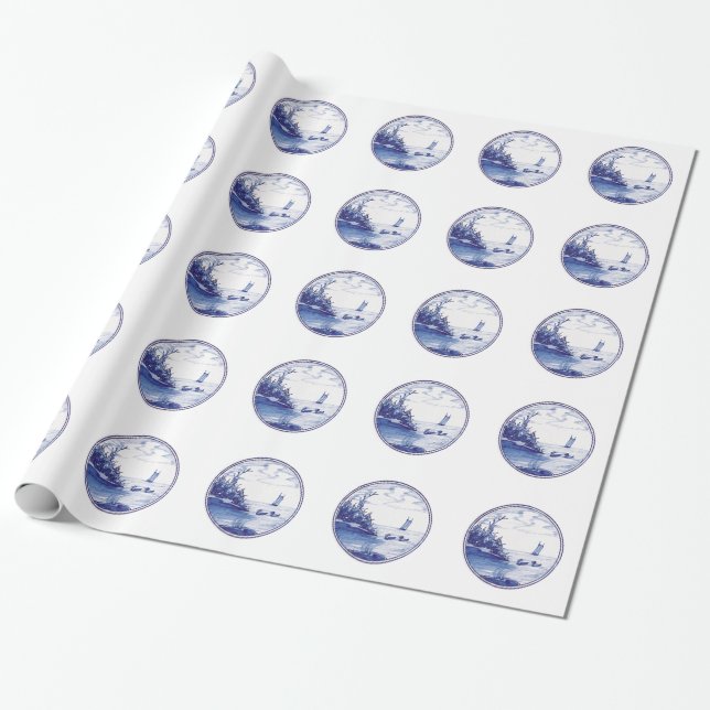 Papier Cadeau Tuile bleue traditionnelle néerlandaise (Déroulé)