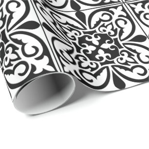 Papier Cadeau Tuile marocaine - blanc avec l'arrière - plan noir