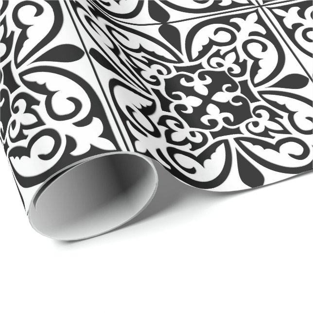 Papier Cadeau Tuile marocaine - blanc avec l'arrière - plan noir (Coin rond)