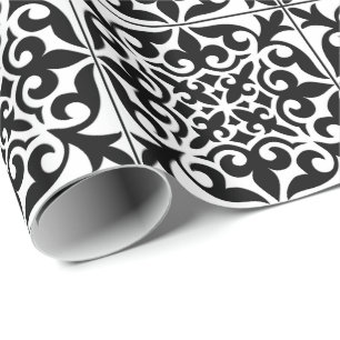 Papier Cadeau Tuile marocaine - blanc avec l'arrière - plan noir