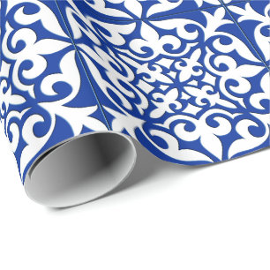 Papier Cadeau Tuile marocaine - bleu et blanc de cobalt