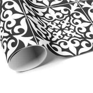 Papier Cadeau Tuile marocaine - noir avec l'arrière - plan blan