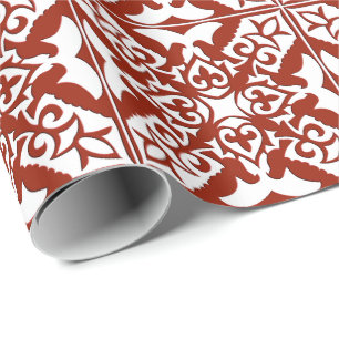 Papier Cadeau Tuiles marocaines - rouge profond et blanc