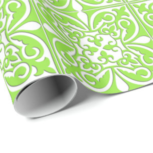 Papier Cadeau Tuiles marocaines - vert citron et blanc