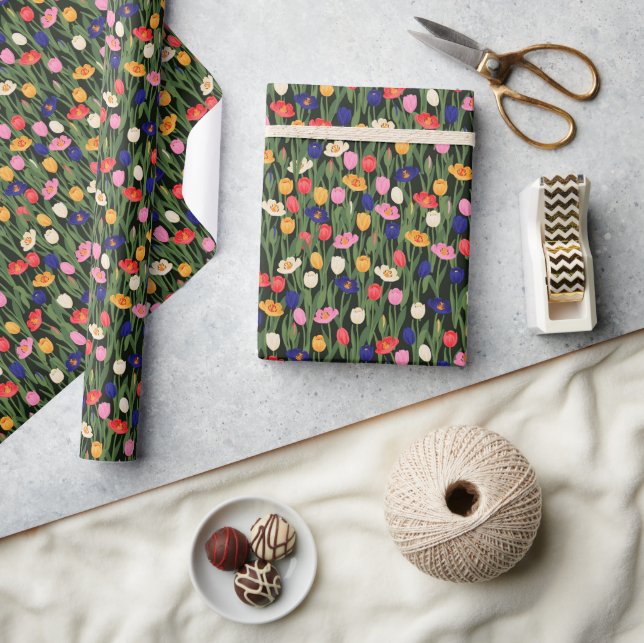 Papier Cadeau Tulipes à motifs floraux Pieds verts Fleurs (Artisanat)