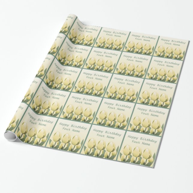 Papier Cadeau Tulipes de printemps Anniversaire Personnalisé Jau (Déroulé)