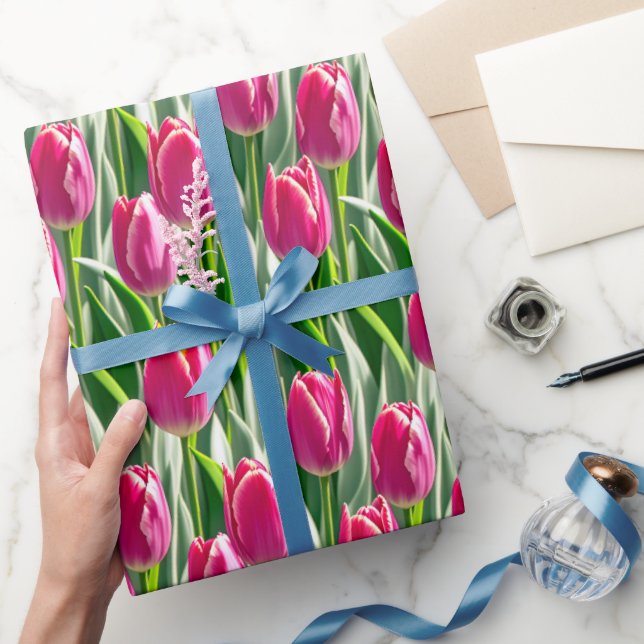 Papier Cadeau Tulipes de teintes roses profondes - papier d'emba (Cadeaux)