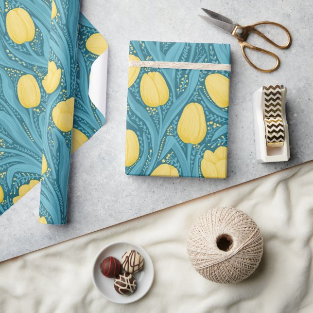 Papier Cadeau Tulipes en bleu et jaune (Artisanat)