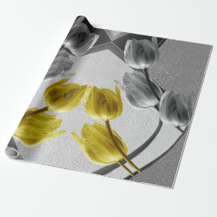 Papier Cadeau Tulipes gris et jaunes sur texture