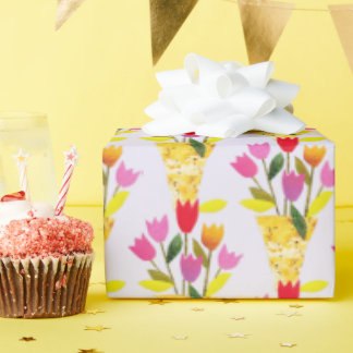 Papier Cadeau Tulipes Inspirées Rétro Illustrées à la Main Milie